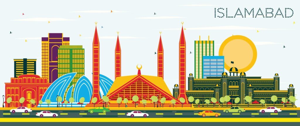 islamabad-pakistan-city-skyline-with-color-buildings-and-blue-sky-vector